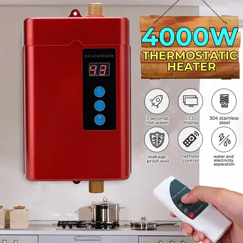 4000W 전기 온수기 원격 제어 주방 욕실 샤워 물 빠른 난방을위한 순간 Tankless 온수기