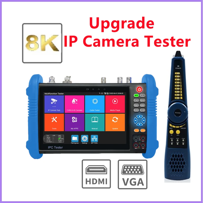 IP Camera Tester IPC9800MOVTADHS Pro ALL IN ONE 8K IP AHD CVI TVI SDI CVBS TDR H265 CCTV Tester Monitor  POE HDMI Input