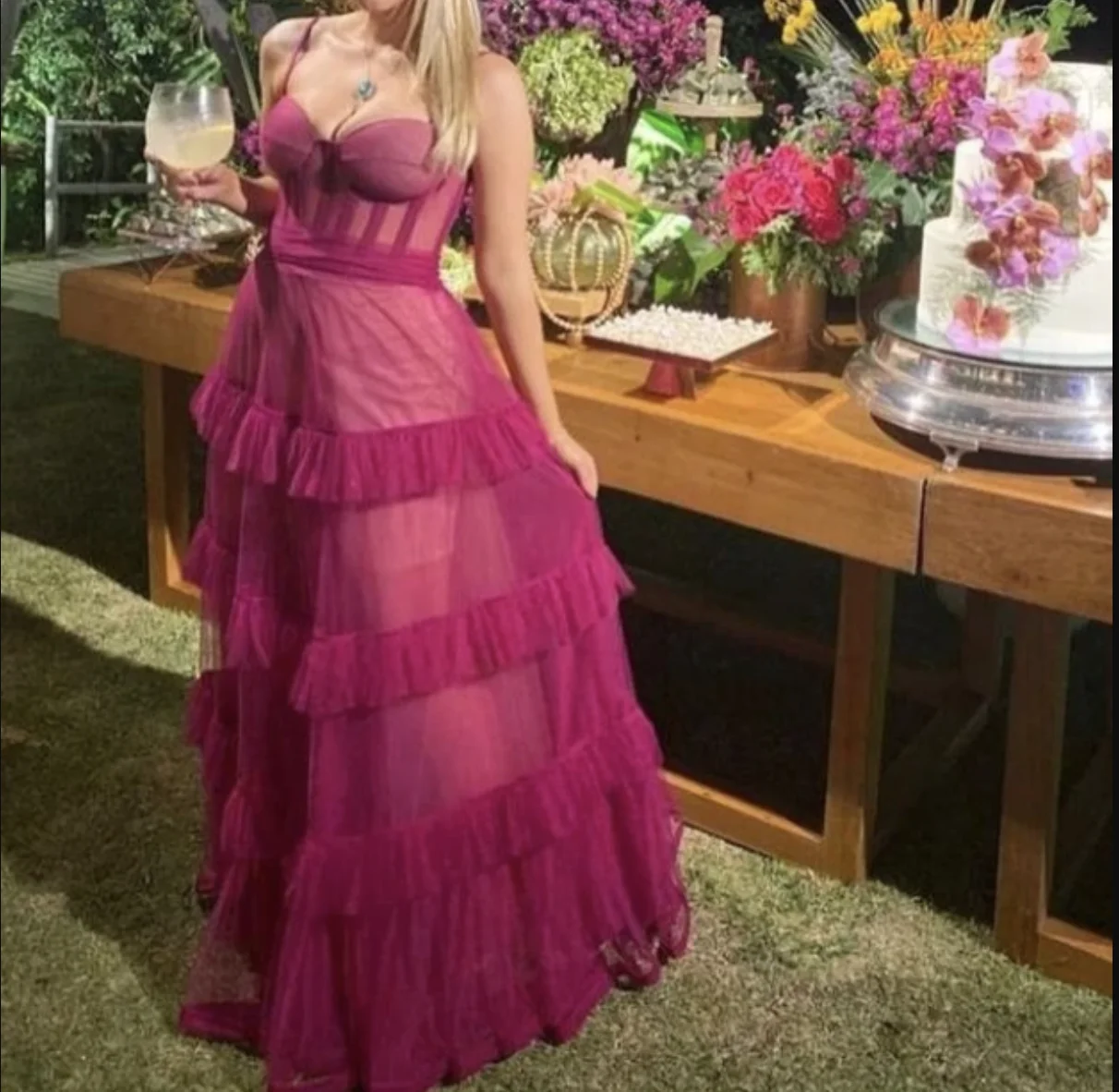 NEW Fuschia Tiered Ruffles Tulle Prom Dress 2024 Sweetheart Sleeveless Pleat Ruched Saudi Arabic Evening Formal  Robe De Soiree