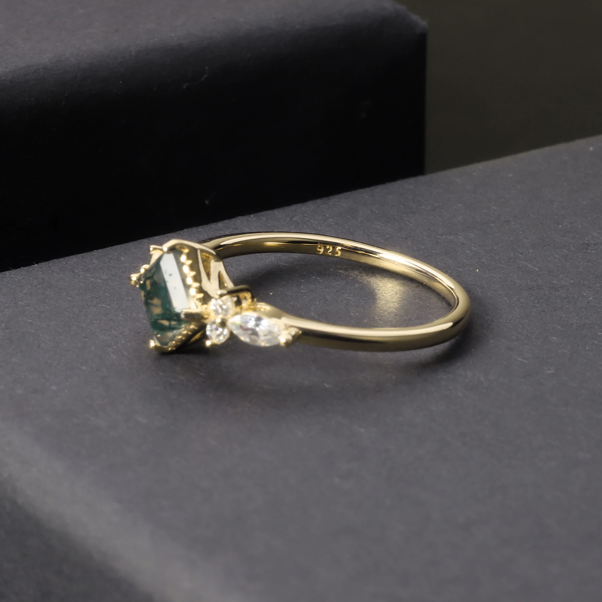 GEM'S BALLET Unique 0.63Ct 5x5mm Square Shape Natural Moss Agate Engagement Ring in 925 Sterling Silver Women's Promise Ring