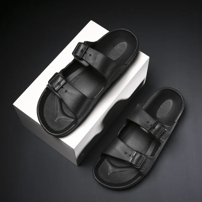 Men Women Double Buckle Strap Thick Soled Open Toe Slippers Lightweight EVA Slides Classics Non-Slip Indoor Outdoor Beach Sandal