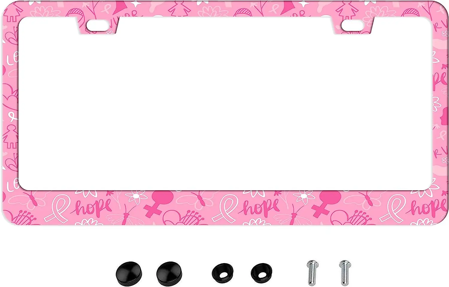 Pink License Plate Frame Breast Cancer Awareness Car Plate Cover 2 Holes with Screws for Women 12x6 Inch Car Plate Holder