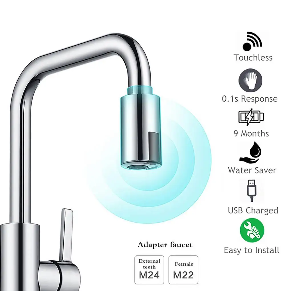 Intelligent Faucet Water-Saving Sensor Mixer Red Light Sprayer Automatic Sink Adapter USB Charging M22 M24 for Bathroom