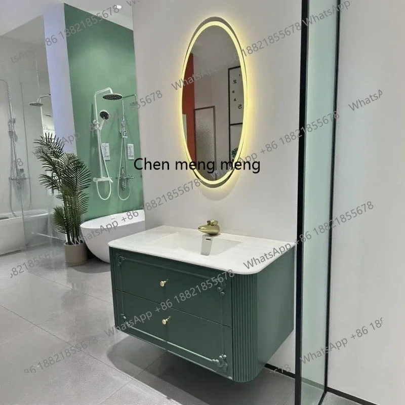 ตู้ห้องน้ำสไตล์เรโทรสุดหรู พร้อมอ่างล้างหน้าคู่หินอ่อน ตู้ล้างหน้าไม้โอ๊ค ชุดตู้ล้างหน้า