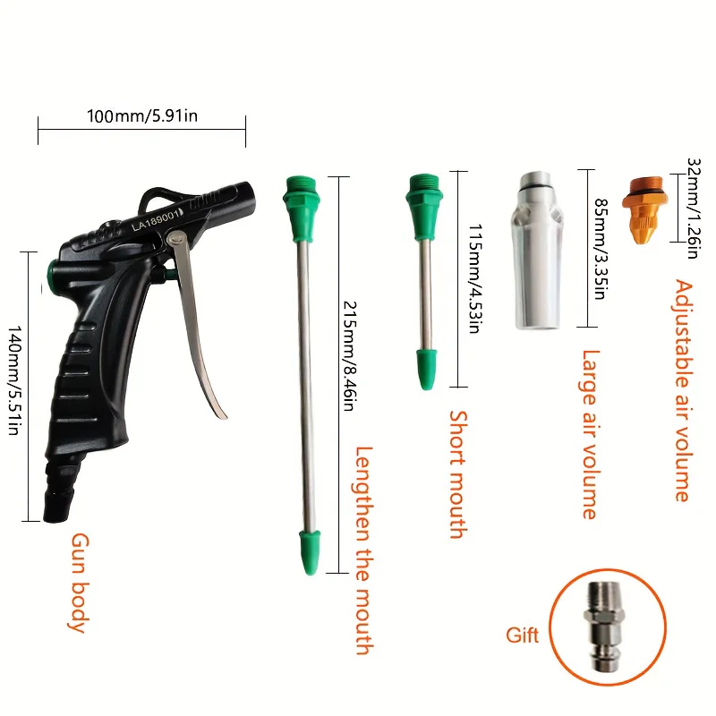 LAOA-pistola de soplado neumática de aleación de aluminio, herramienta de limpieza de boquilla de soplador de polvo de alta presión para compresor,