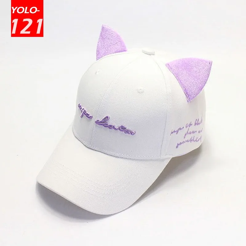 Cute Cat Ears Baseball Cap Women Cartoon Caps Letter Embroidered Sun Hat Designer Cap for Ladies Casual Fashion Snapback Cap