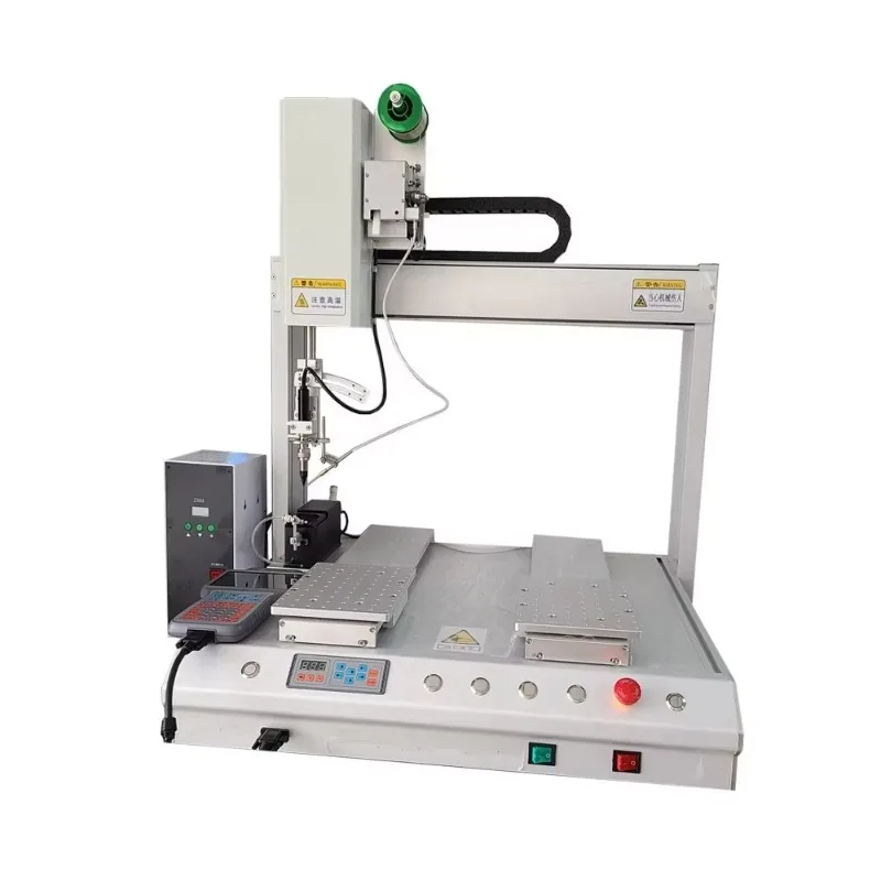 Electronic assembly and welding robot machine with handheld teaching pendant and two stations