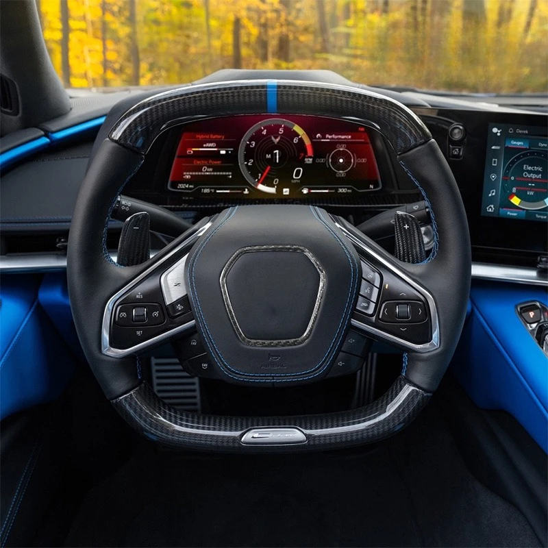 Carbon fiber steering wheel airbag ring cover frame for car modification and upgrade, carbon fiber interior