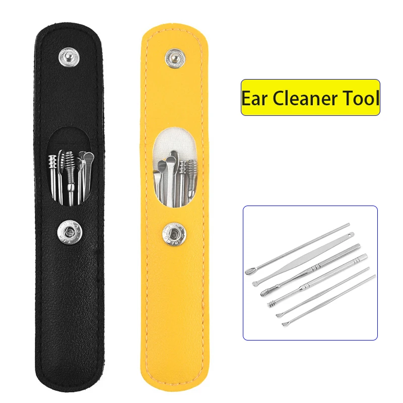 6PCS/Set Ear Cleaner Tool Ear Wax Pickers Stainless Steel Earpick Wax Remover Spoon Soft Spiral Ear Curette Health Care