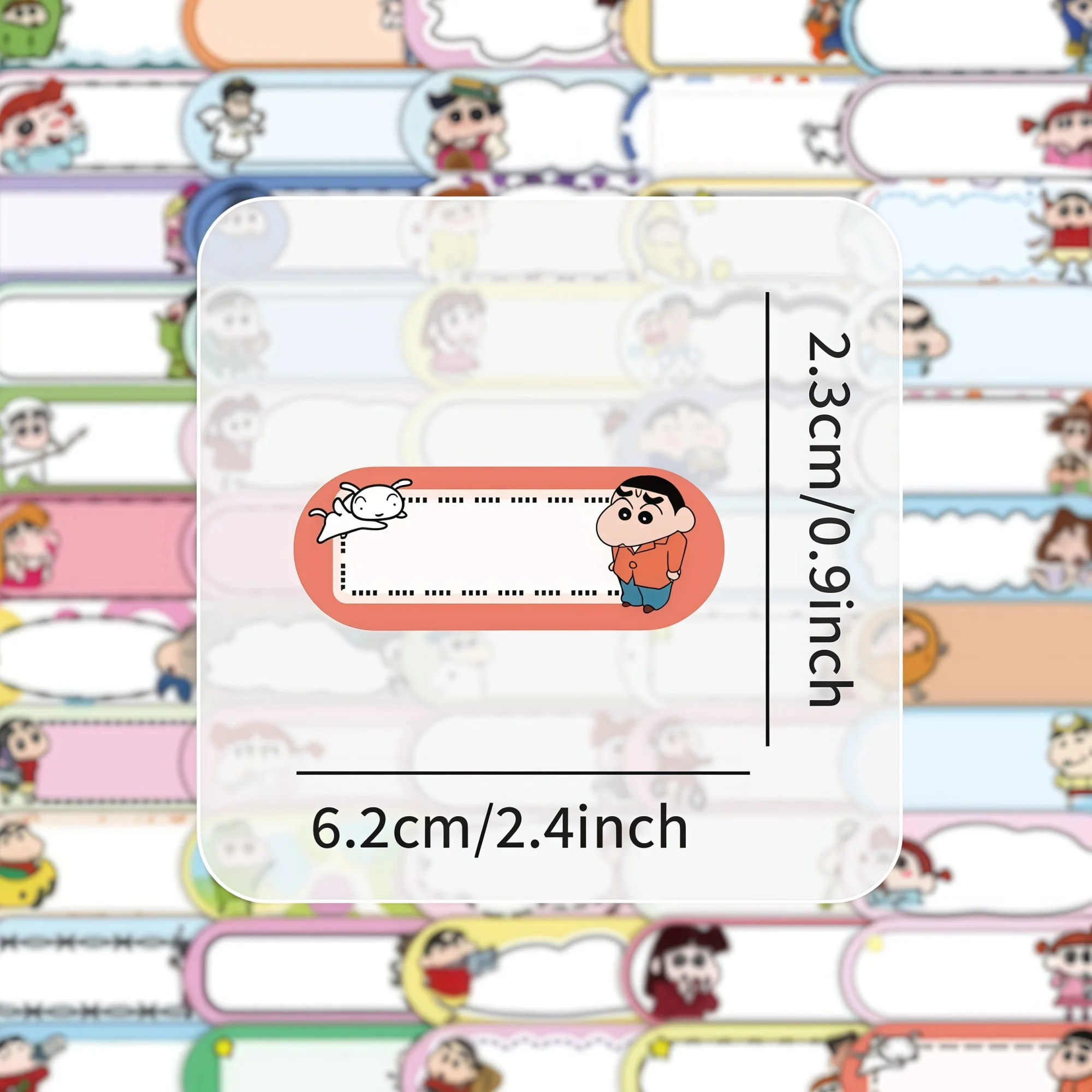 60Pcs Crayon Shin-chan Blank Writable Name Label Stickers Waterproof For Kids Water Bottle Notebook School Classification DIY