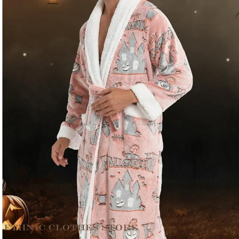 هالوين عيد الميلاد ملابس المنزل ملابس خاصة جديد الشتاء الرجال الفانيلا رداء كيمونو ثوب الحمام رشاقته الدافئة المرجان الصوف المتسكعون