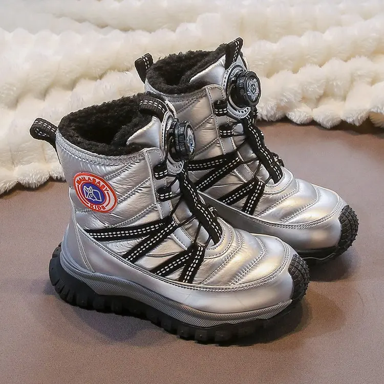 

Трендовые фиолетовые зимние зимние ботинки для девочек и мальчиков, детская хлопковая обувь с высоким берцем и пряжкой, уличные теплые плюшевые детские ботильоны