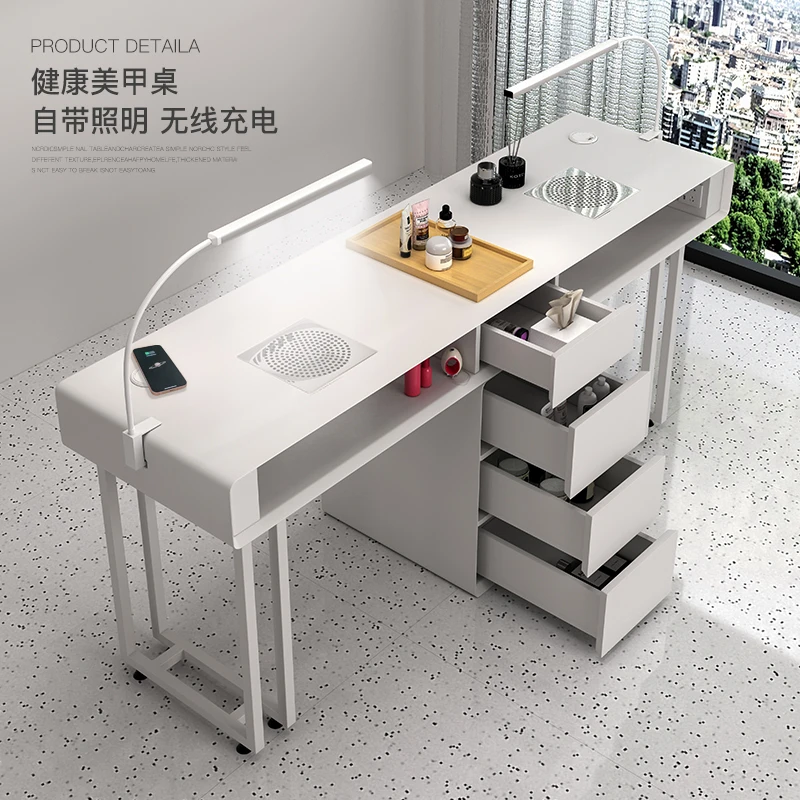 Japanese Cream Style Manicure Table Modern Luxury Multifunction Storage Nail Tables Reception Salon Furniture Nail Desk LLMT