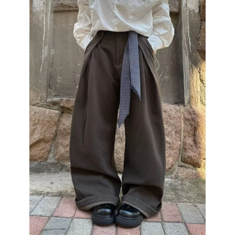 

Новые мужские свободные повседневные брюки 2024 года: тонкие, широкие, в пол, модные, универсальные, летние, легкие, длинные брюки