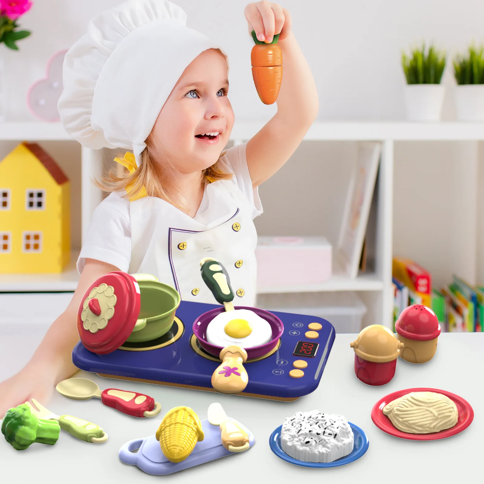 لعبة المطبخ المنزلية المحاكاة للأطفال لقطع الموسيقى والطبخ وعاء ساخن للأولاد والبنات الصوت والضوء الكهربائي