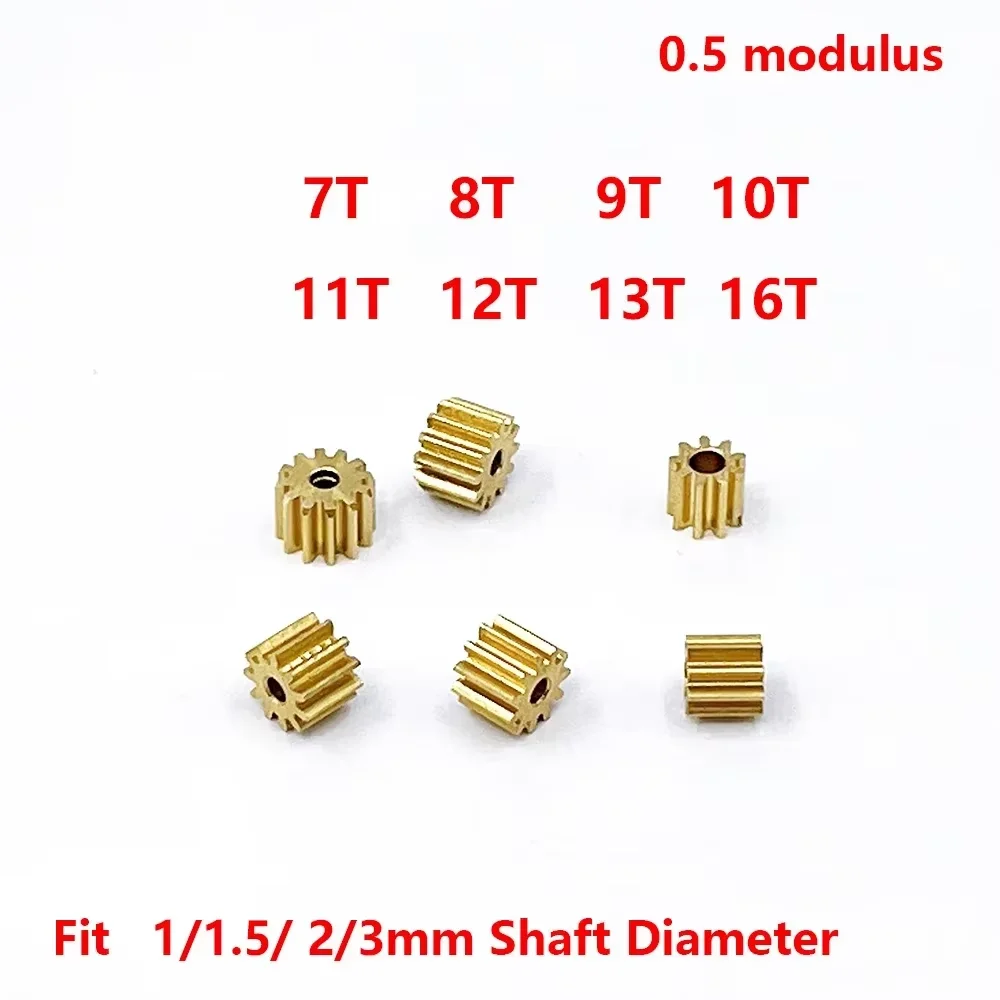 5PCS/lot  0.5 Modulus 7T 8T 9T 10T 11T 12T 13T 16T Metal Brass Copper Gear Fit 1mm 1.5mm 2mm 2.3mm Shaft DIY Toy