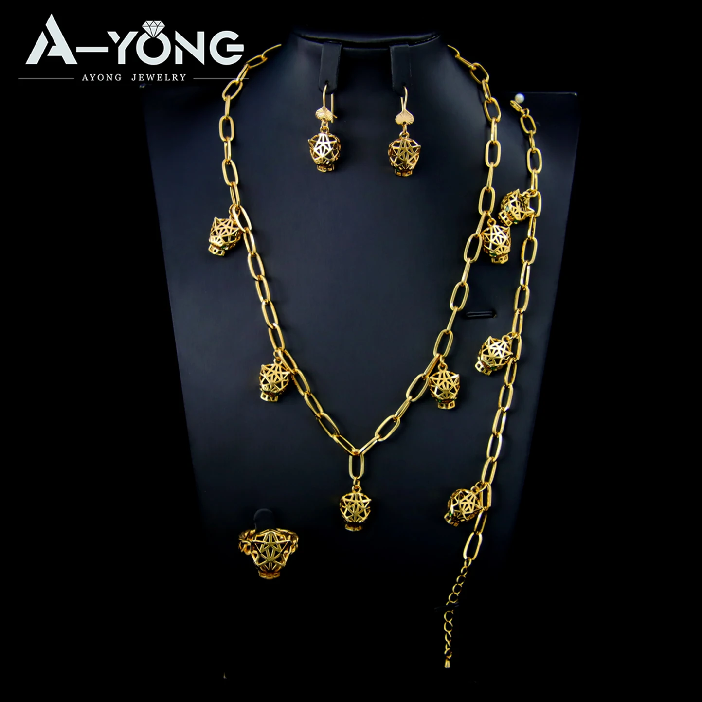 Luxus Hip Hop Leopard Anhänger Halskette Set 21k vergoldet Nahen Osten Punk Panther Halsreifen Arabisch Vintage Party Schmuck – Detail 8