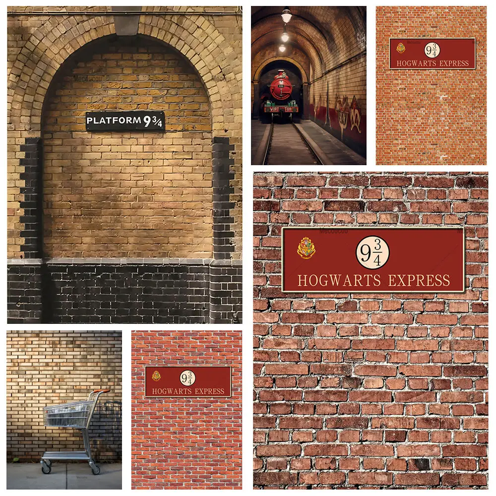 

Retro Brick Wall Magic Train 9 3/4 Train Platform Adult Kids Vertical Backdrop Custom Photography Poster Decor Studio Background