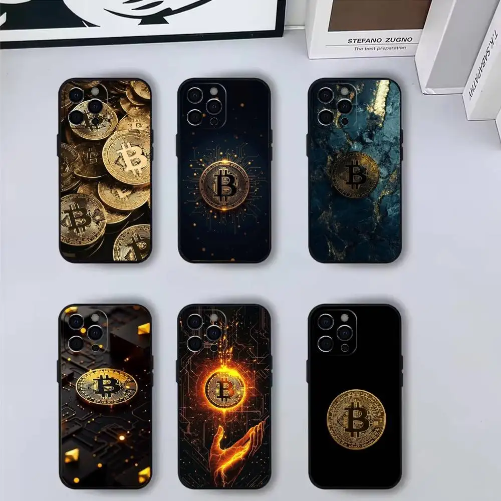 حافظة هاتف B-Bitcoin D-Digital C-Currency لهاتف iPhone17,16,15,14,13,12,11 Plus، Pro Max غطاء أسود ناعم #1