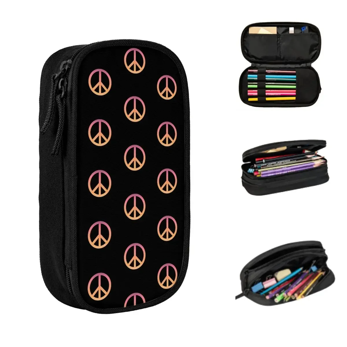 Gradiented Peace Sign Symbol Pencil Cases Large Storage Pen Bags Pen Box Pencil Pouch For Boys Girls Stationery School Office