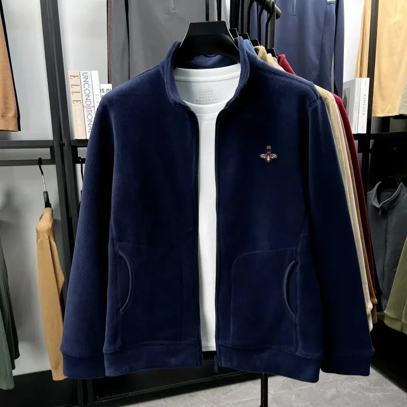 

High end Little Bee Embroidered Coat Men's Winter New Trendy Luxury Brand Zipper Jacket Korean Loose Casual Thick sweatshirt