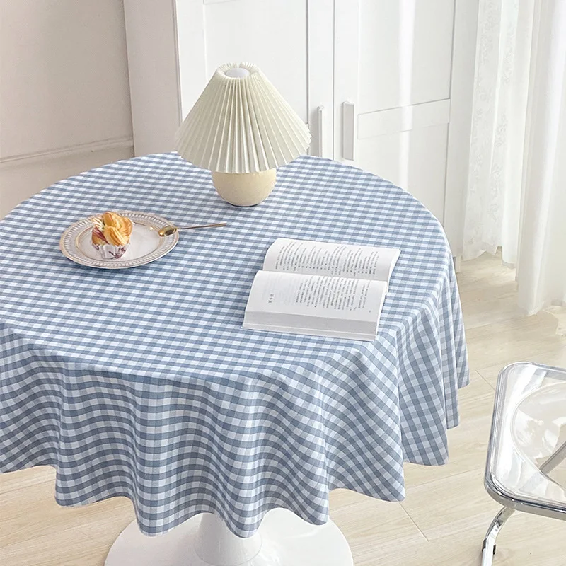 

PVC plaid Waterproof Antifouling Round Tablecloth Pastoral Restaurant Thread Lace Tablecloth Table Cover Round Table Cloth