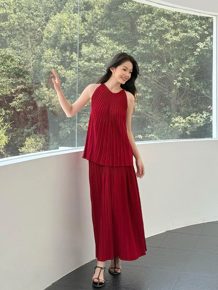 

Dopne Red Accordion Fold Strapl Dr Design Sensation Small ence Svel Gown Pure Color Chinese Sle Spring S...