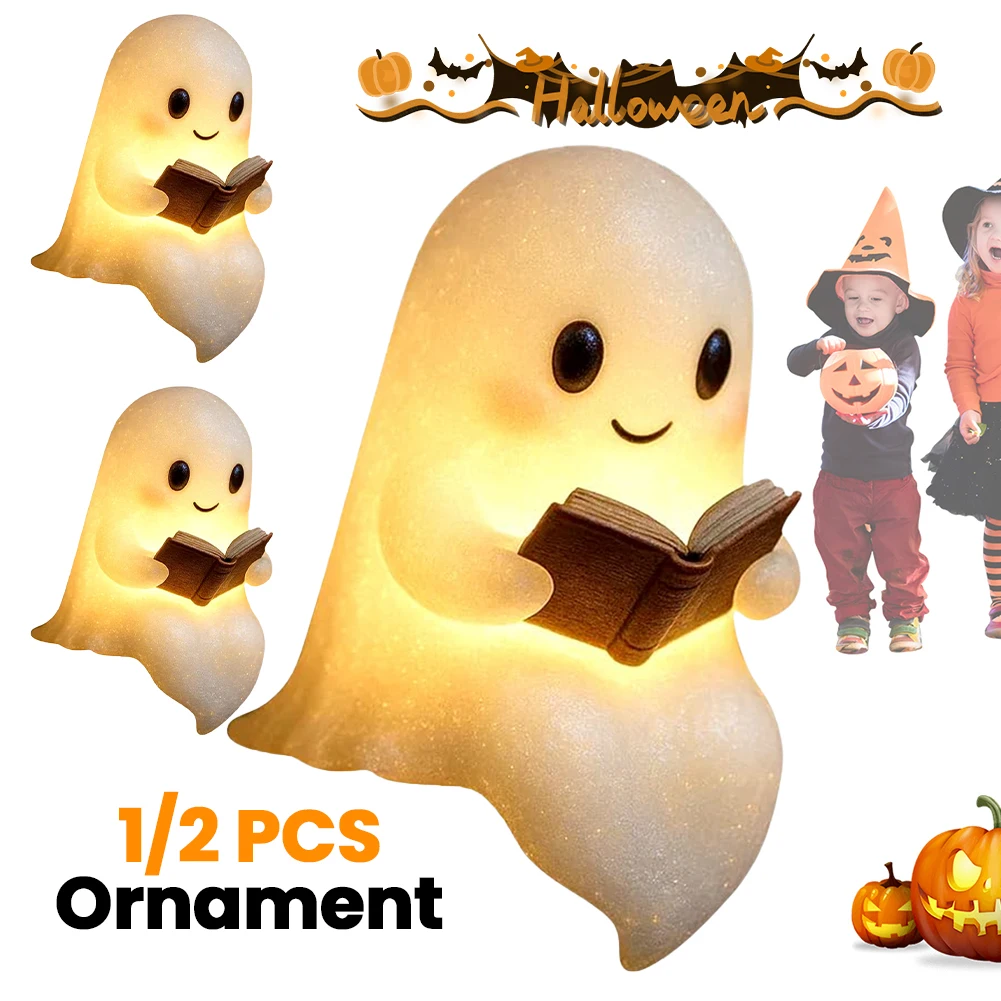 

Ghost Reading Book Lamp Halloween Decoration Creative Small Novelty Figurine for Bedroom Study Room