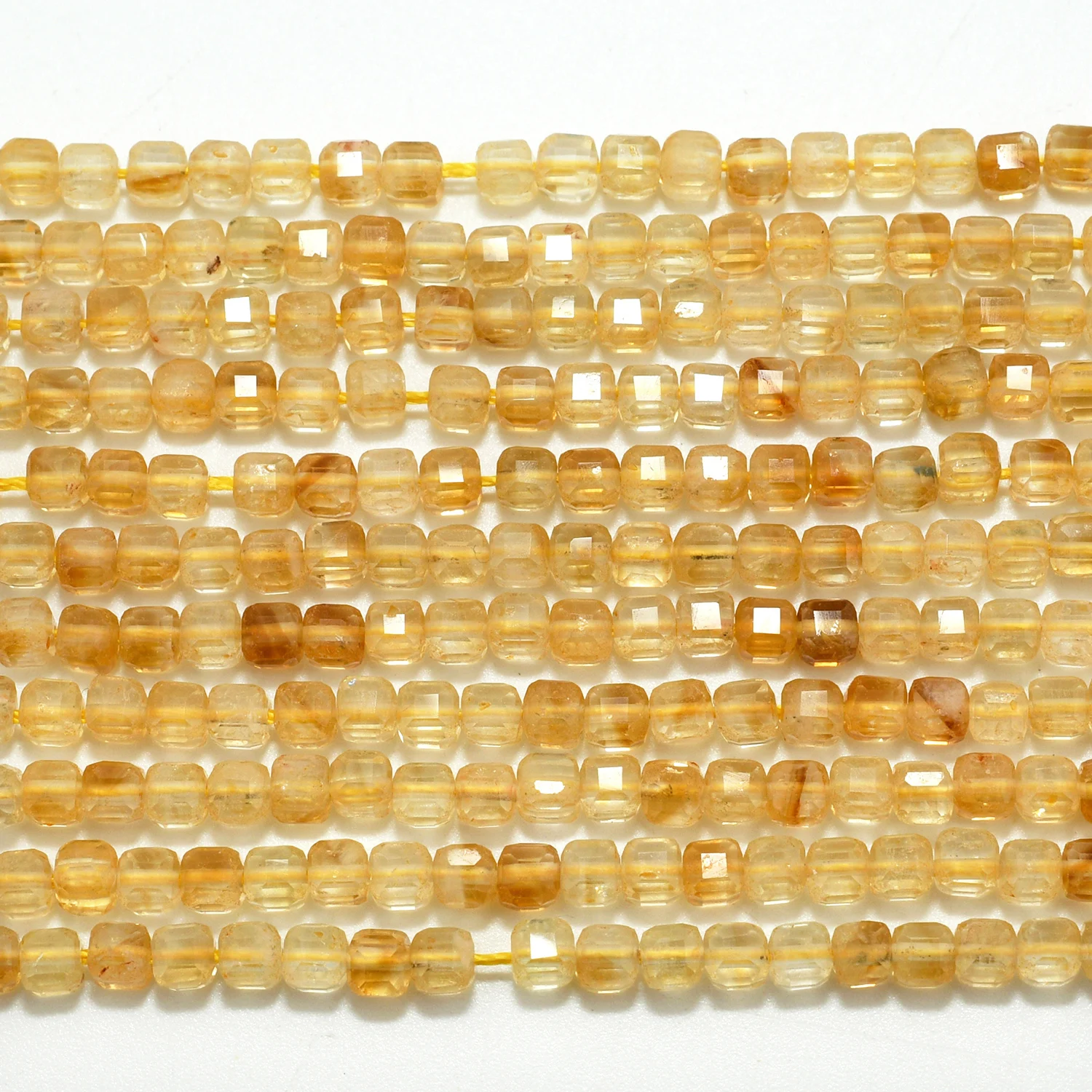 Natural Citrine Edge Faceted Cube 3mm