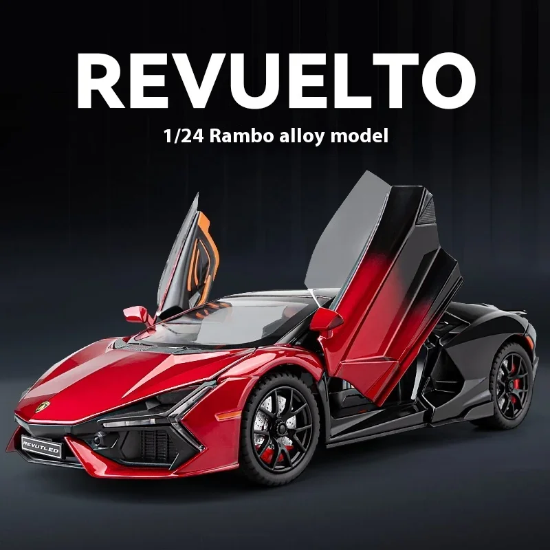 Коллекция Lamborghini Revuelto 1/24 года, модель автомобиля из металлического сплава под давлением, модель со звуком и искусственными драгоценностями, хобби, декоративное украшение, подарок