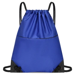 Drawstring Backpack Bag Waterproof Oxford Cloth Draw String Back Sack with Zip Pocket for Sports Traveling Outdoor