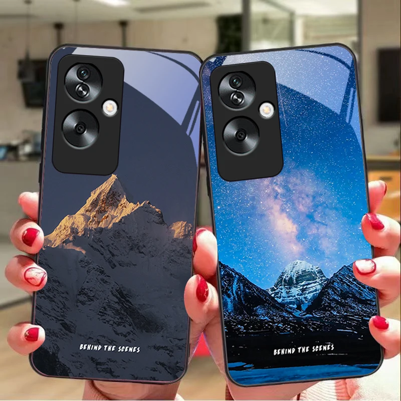 Wanren Divine Mountain For Oppo A79 5G 58 78 74 60 4G Reno 11F Realme GT 6 11 Note 50 10 C55 X2 Tempered glass black phone case