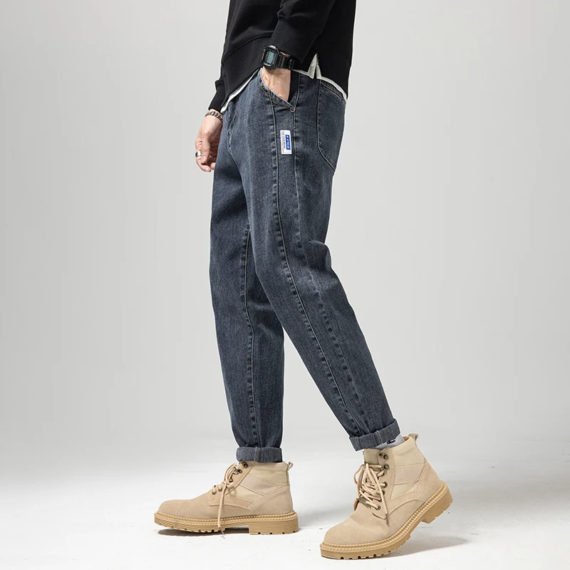 Men's Harem Jeans Slim Fit Classic Blue Denim Trousers Cotton Demin Harem Pants Fashion Streetwear Joggers