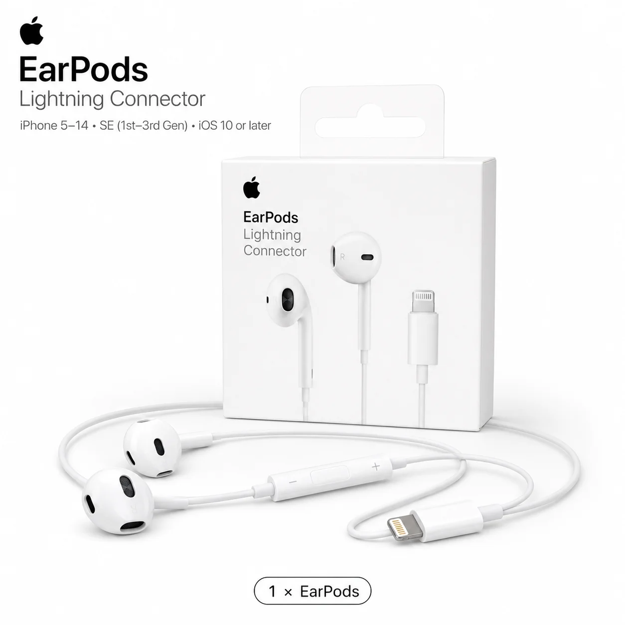 Offizielle Apple EarPods Kabelgebundene Kopfhörer mit Lightning-, USB-C- und 3,5-mm-Anschluss, Mikrofon und Fernbedienung für iPhone, iPad und MacBook