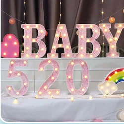 LED Lights Pink Alphabet Letter 22Cm Number Battery Lamp Luminous Marquee Night Light For Wedding Birthday Party Merry Christmas