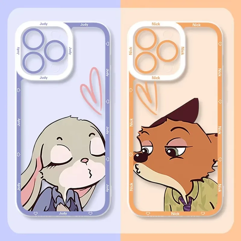 Zootopia Judy Nick Love Case For iPhone 16 Pro Max 14 15 Pro Max 13 12 11 XS X XR 8 7 SE 2020 Shockproof Clear Silicone Cover