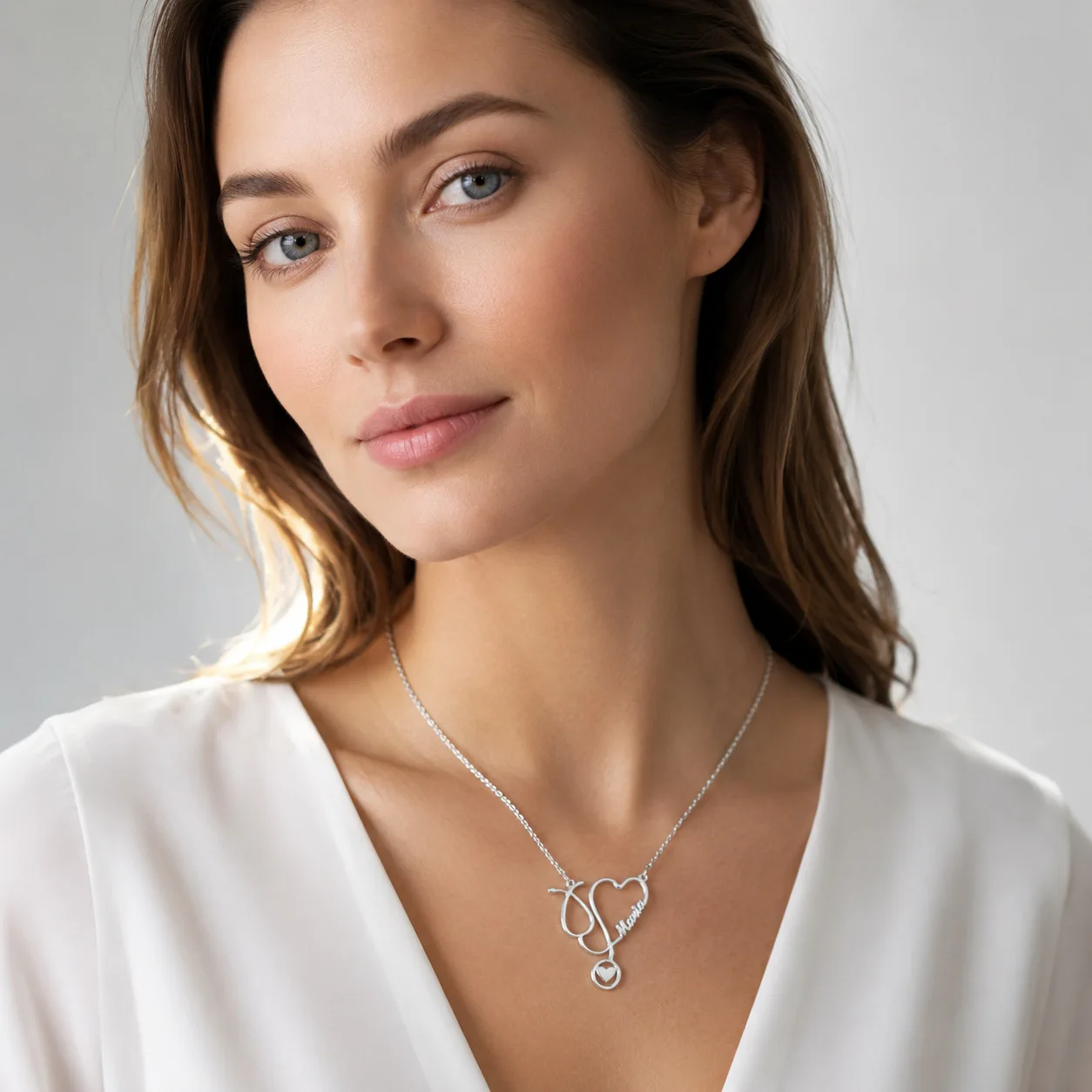 Luxury Personalized Name Stethoscope Heart Pendant Necklace Stainless Steel Plated Jewelry Gift For Doctors Nurses Medical Staff - view 4