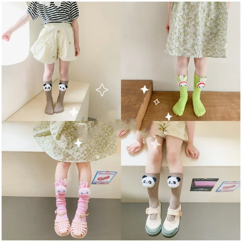 Baby Girls Knee High Socks Cartoon Winterr Autumn Cotton Socks Solid Candy Color Kids Toddler Short Socks For Children