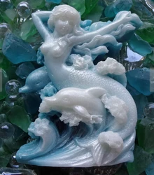 Mermaid And Dolphin Riding A Wave Handmade Soap Mold 3D Silicone Mermaid Soap Mold Moulds Silicone Rubber PRZY Eco-friendly