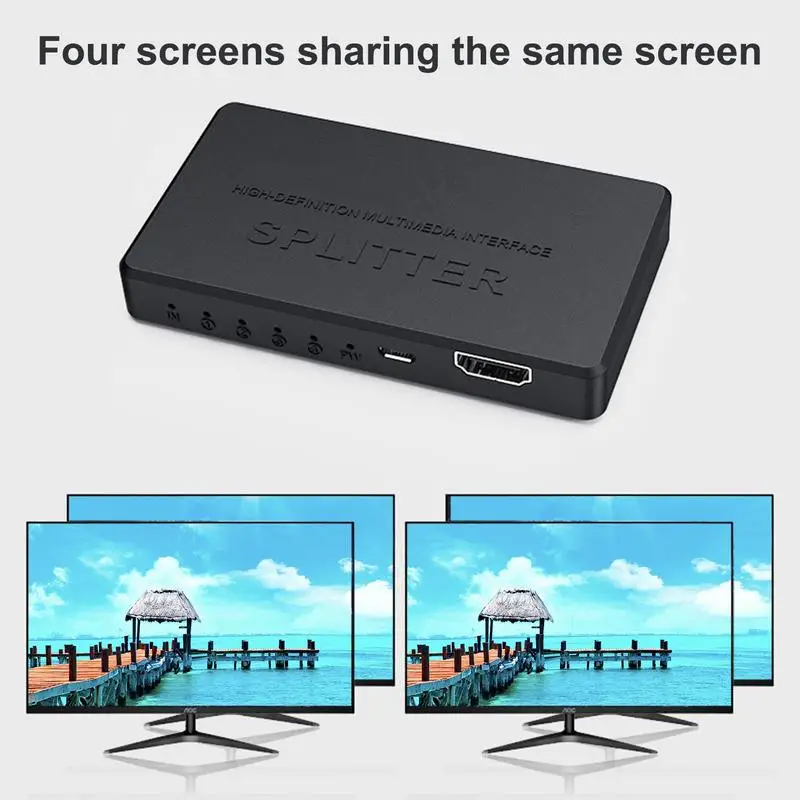 HD-сплиттер для двойных мониторов Видеоразветвитель Кабельный разветвитель HD 4K 30 Гц 1 в 4 выхода Несколько для ПК Монитор для ноутбука Проектор 1