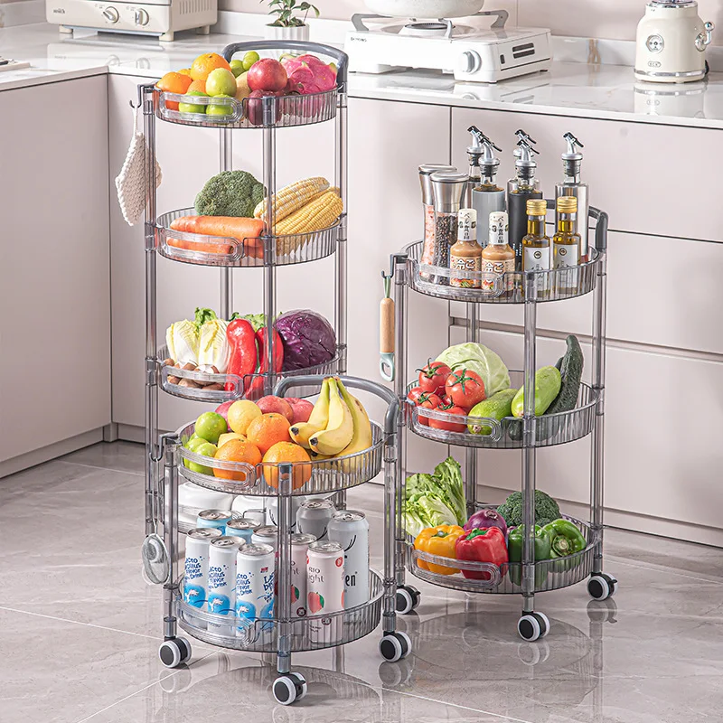 

Circular Storage Shelves Multilayer Vegetable Basket Transparent Visual Cart Mobile Pulley Kitchen Shelf New Arrivals Hot Sale