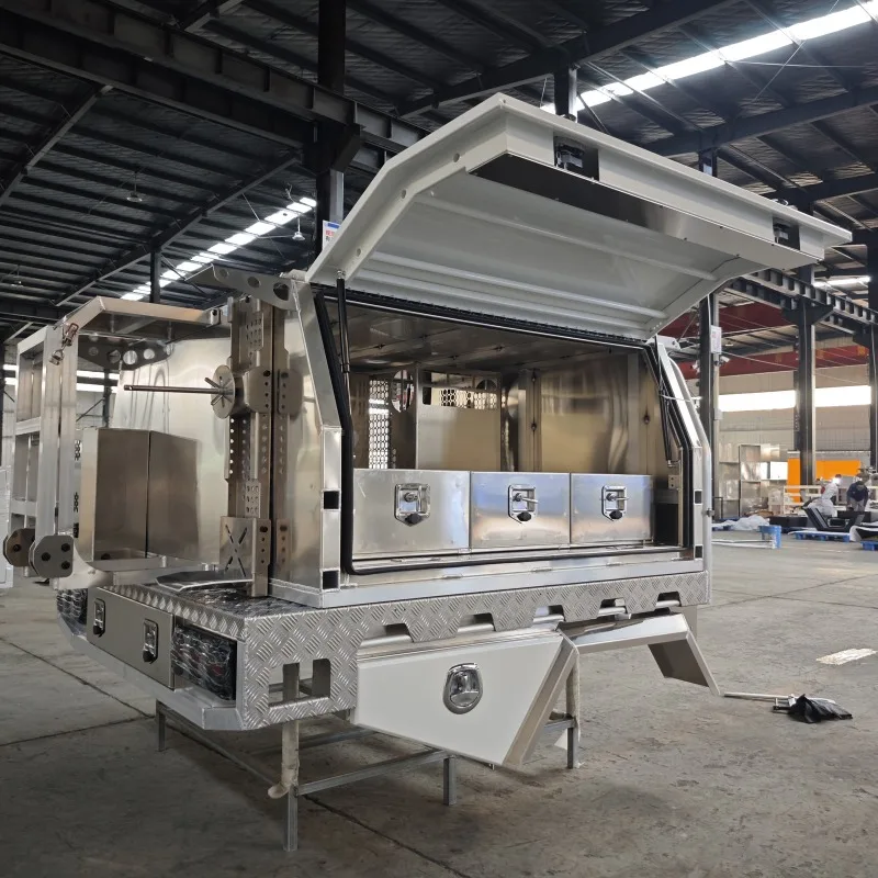 Pickup truck modified with rear trunk, rear bed, aluminum alloy roof frame, 2-door tray, kitchen sink