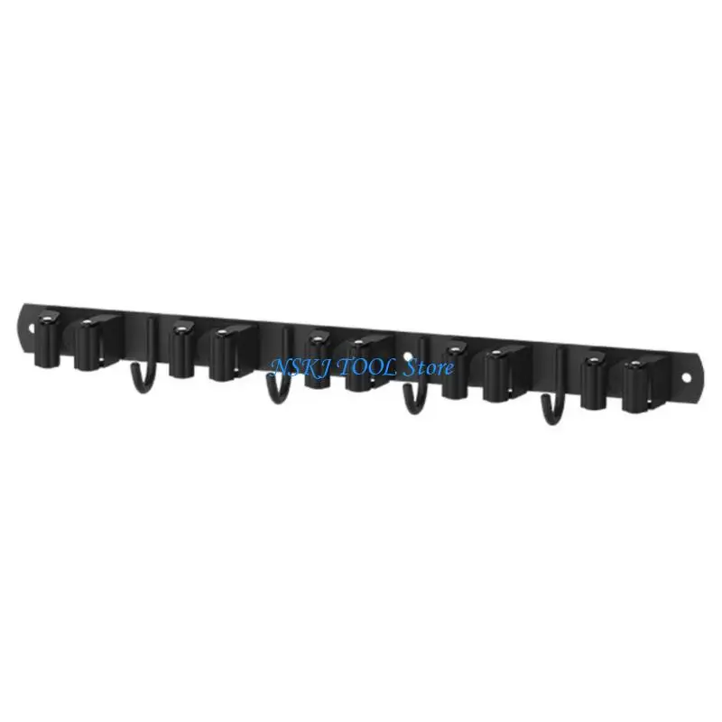 L8RC Broom Holder Wall Mount For Organizing Garage Garden Tool 5 Clip 4 Hook Storage