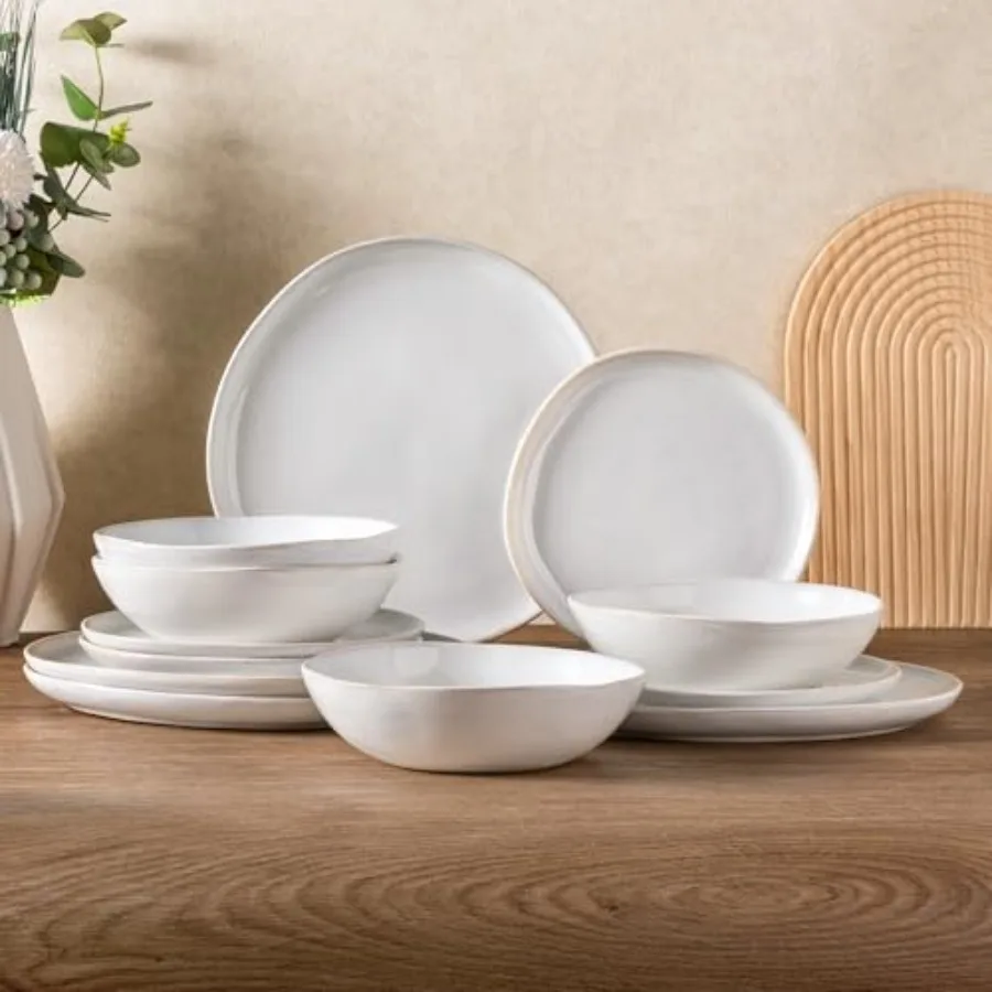 Ceramic Dinnerware SetsHandmade Stoneware Plates and Bowls Sets Highly Scratch Resistant Dishwasher and Microwave Safe Dishes S