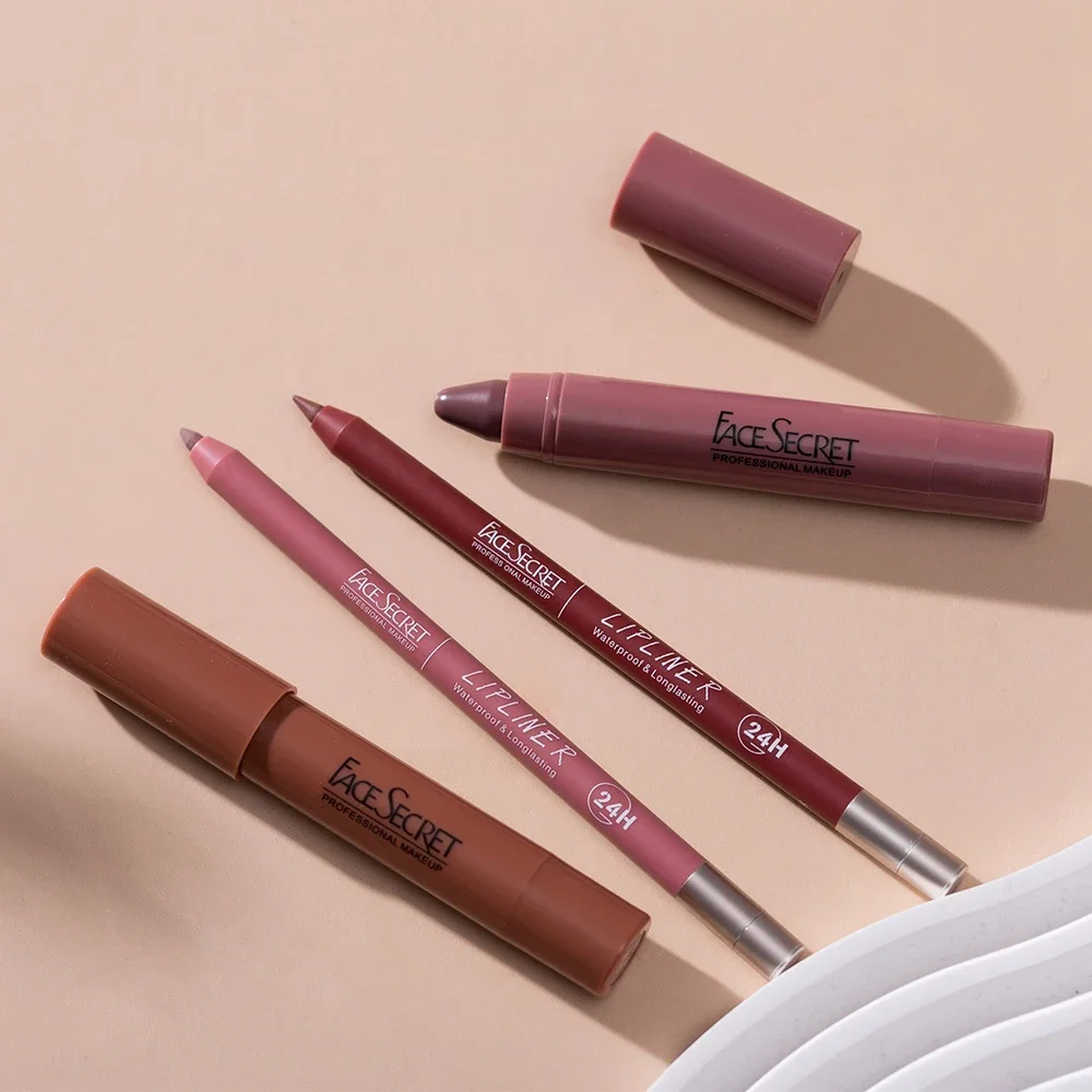 Face Secret Matte ลิปสติก & Lip Liner Set 7 สีกันน้ําเม็ดสีสูง Slim Long Lasting Lip Gloss