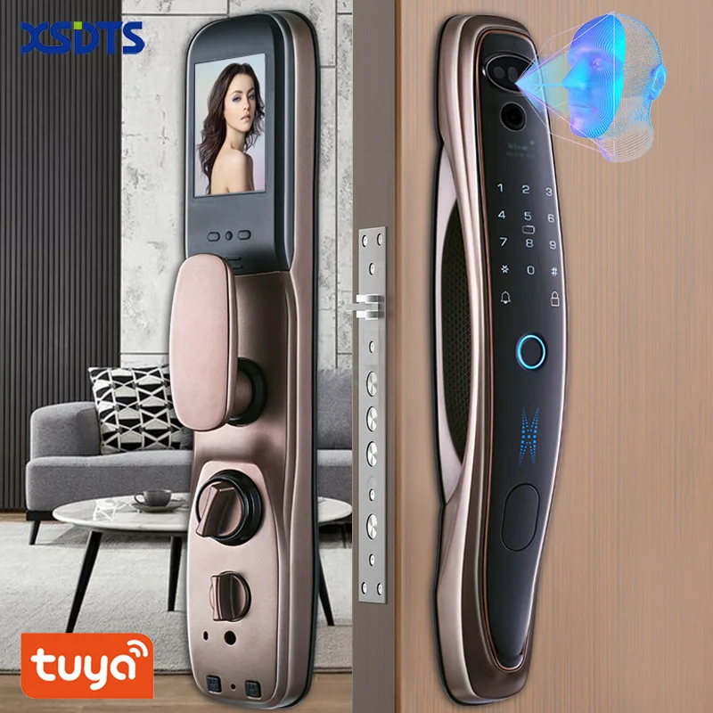 Tuya Smart 3D Face Door Lock Security Face & Camera Monitor Intelligent Fingerprint Password Biometric Electronic Key Unlock