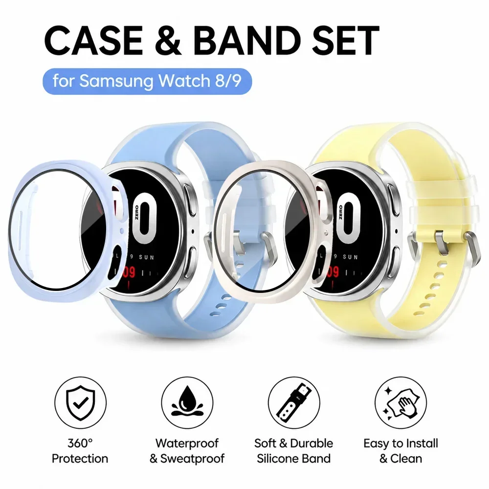 2-in-1-Schutzhülle + Armband für Samsung Galaxy Watch 8 9 40 mm 44 mm, Displayschutz aus Glas/hohler Schutzrahmen, Sport-Silikonarmband für Galaxy Watch 9/8 – Detail 4