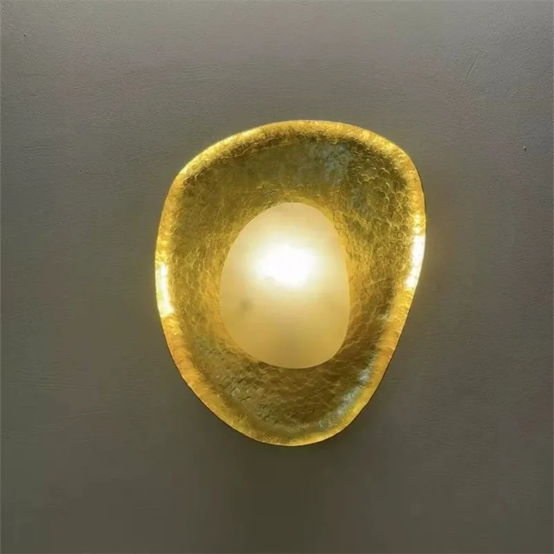 Natural Spanish marble wall lamp hotel living room background wall corridor passage all in full copper-golden lotus-shaped lamp