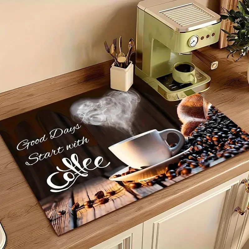 Coffee Printing Absorbent Mat Kitchen Antiskid Draining Coffee Dish Drying Quick Dry Bathroom Drain Pad Tableware Mats Decorate