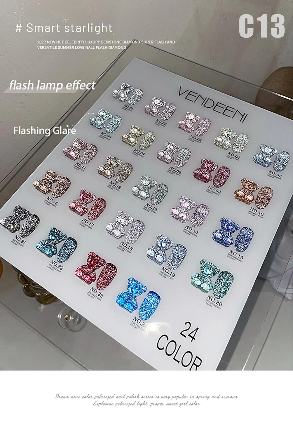 Vendeeni TPO HEMA FREE 24 Farben/Set Glitzer-Broken-Diamond-Gel-Nagellack Semi-Permanenter UV-Soak-Off-Gel-Lack mit Display – Detail 10
